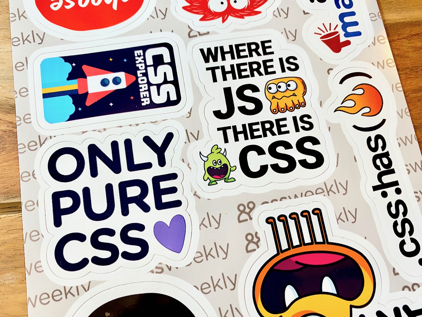 CSS Stickers Set #1 print sheet on a desk.