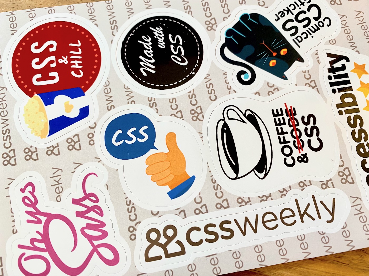 CSS Stickers Set #2 print sheet on a desk.